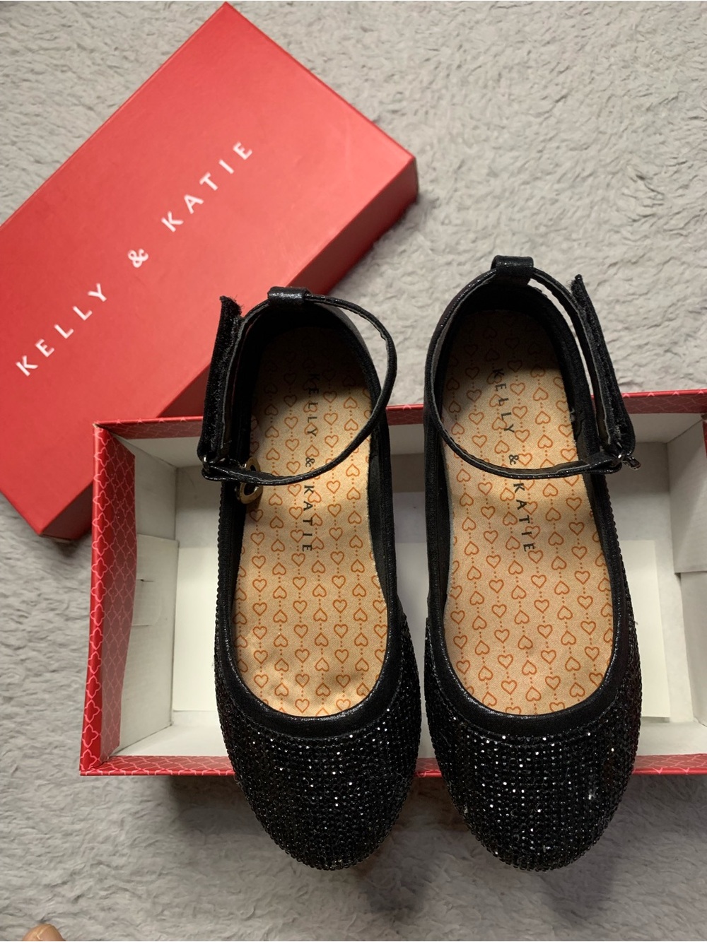 Kelly & Katie Black Sparkle Ankle Strap Flats